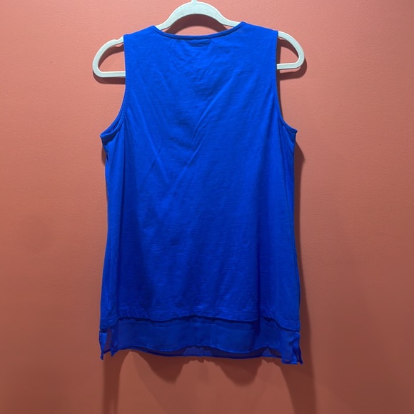 JM Collection Blouse sleeveless blue w/silver embroidery V-neck 100% cotton Sz S - Picture 3 of 11